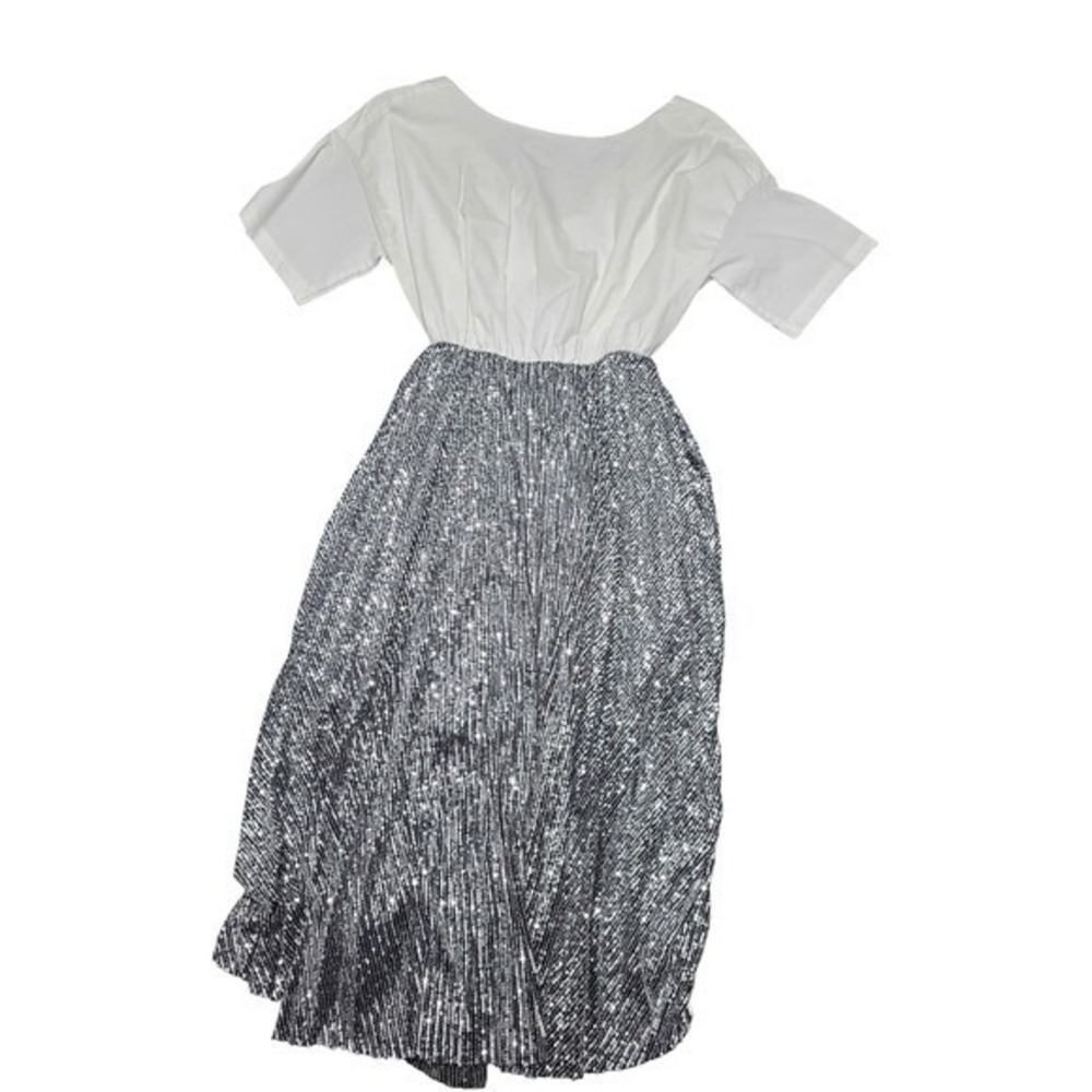 DELFI COLLECTIVE‎ Anthropologie Womens White Top Black Sequin Midi Dress Small - Picture 5 of 9